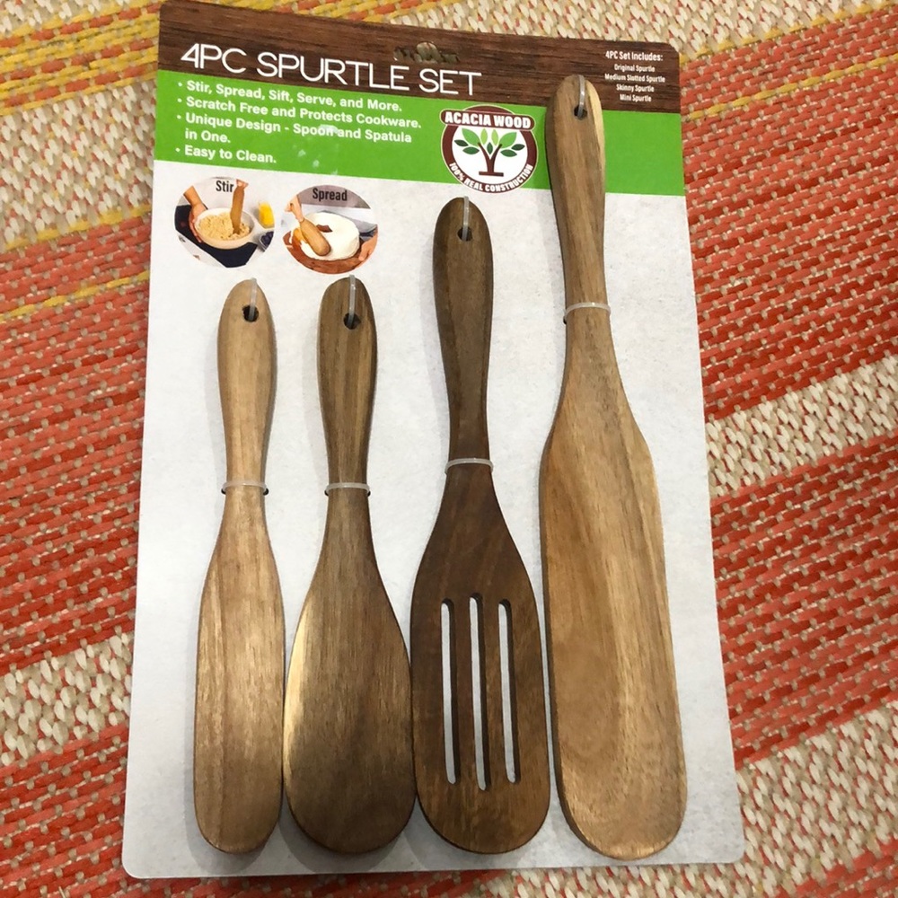 4 PC spurtle set acacia wooden kitchen utensils